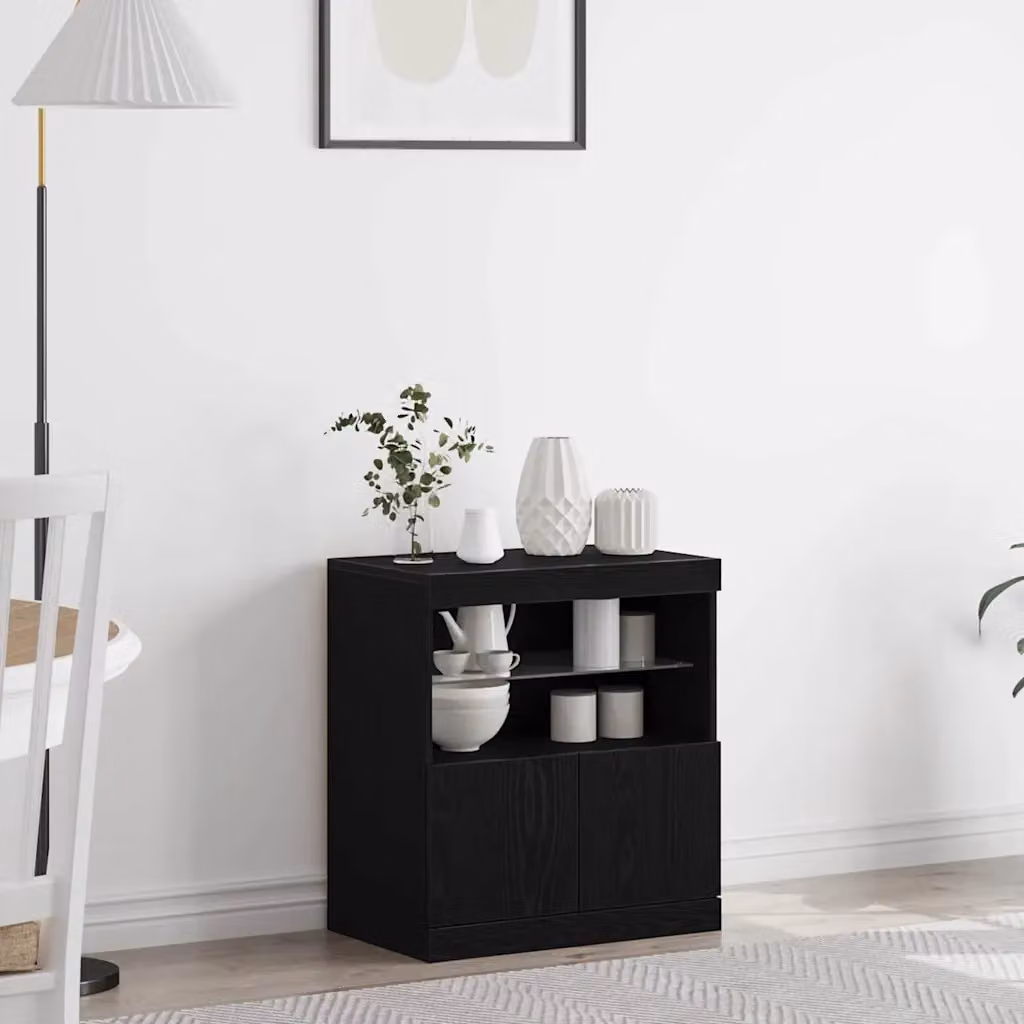 Madia moderna vidaXL con illuminazione LED integrata in nero, realizzata in legno e vetro, L 60,5 x P 37 x H 67 cm