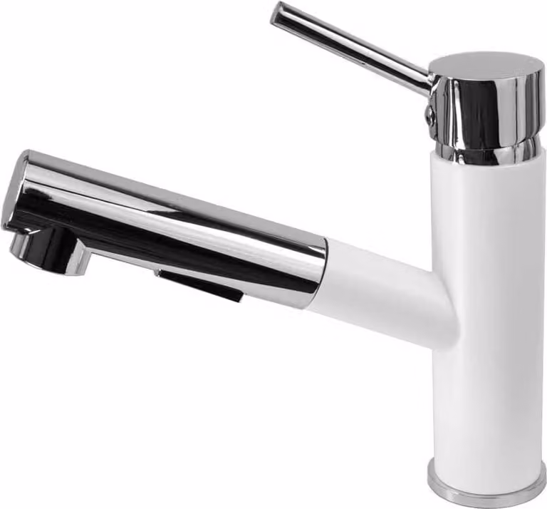 Miscelatore per cucina Miscelatore per lavello Miscelatore estraibile per cucina con spray; bianco