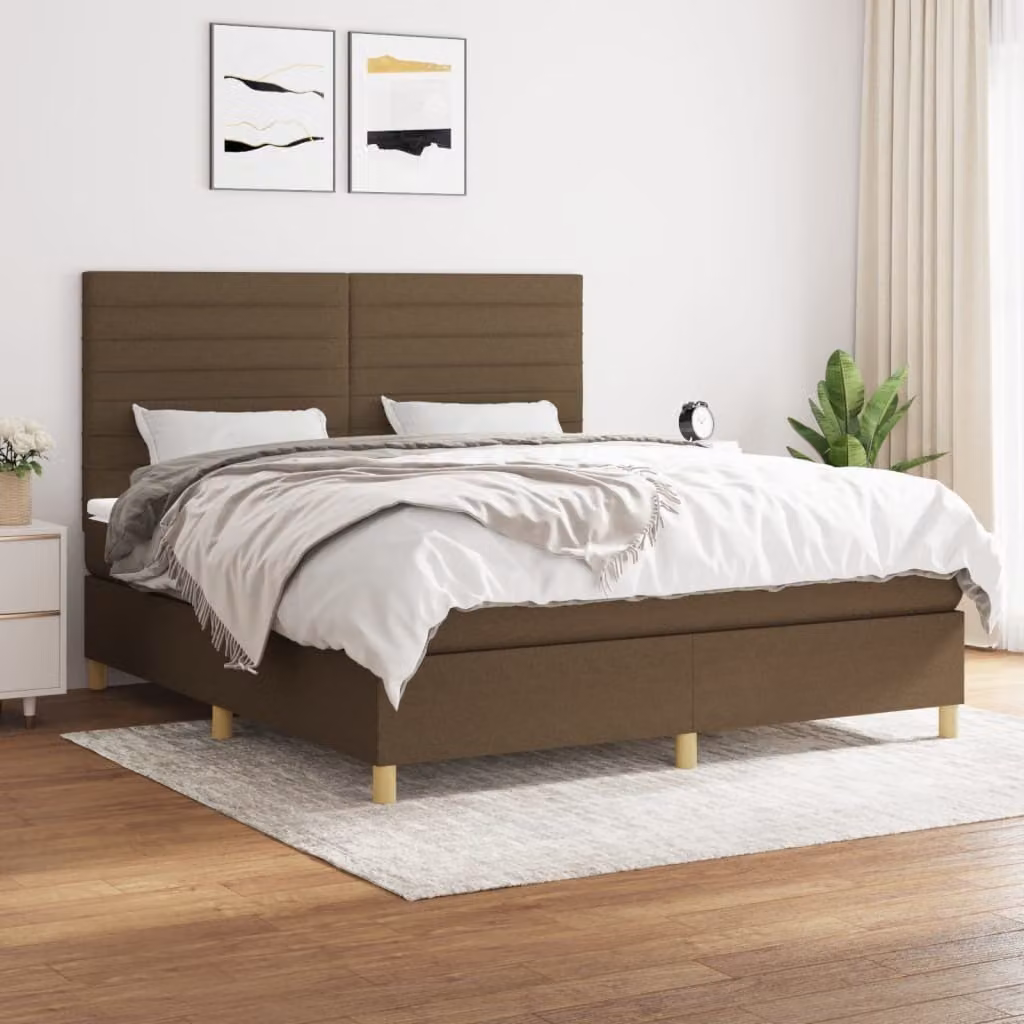Maison Exclusive - Letto boxspring con materasso, marrone scuro, 180x200 cm, rivestimento in tessuto