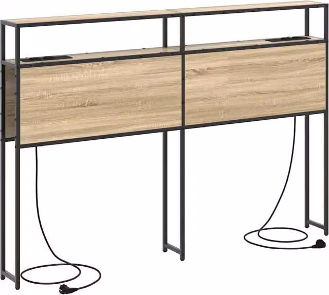 Testiera contenitore moderna in rovere con ripiano integrato e porta di ricarica USB, colore marrone, L: 153 cm, H: 98 cm, P: 20,32 cm