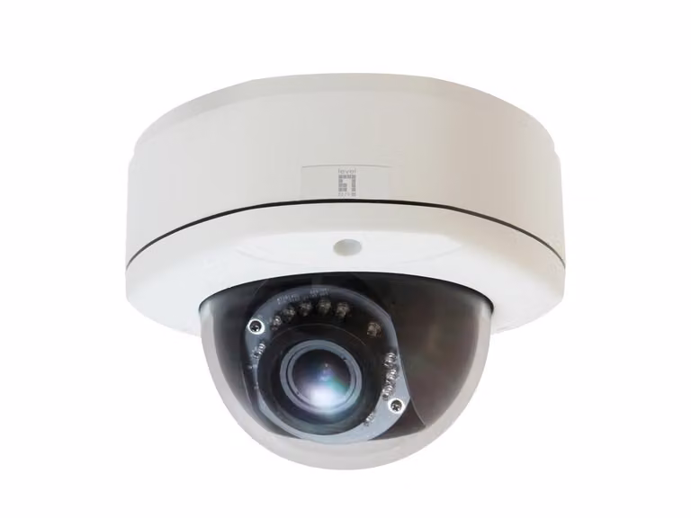 LevelOne FCS-3082, telecamera IP di sicurezza, per uso esterno, cablata, certificazioni CE, FCC, ONVIF, grado di protezione IK10, NEMA 4X, installazione a soffitto/parete, colore nero, colore bianco