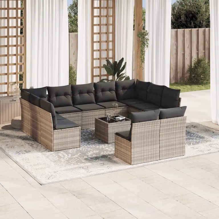 Maison Exclusive - Set divani da giardino 12 pezzi con cuscini in polyrattan grigio chiaro