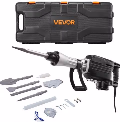 VEVOR Martello Demolitore Elettrico Potente 2800 W Nero con 3 Scalpelli e Custodia per Trasporto