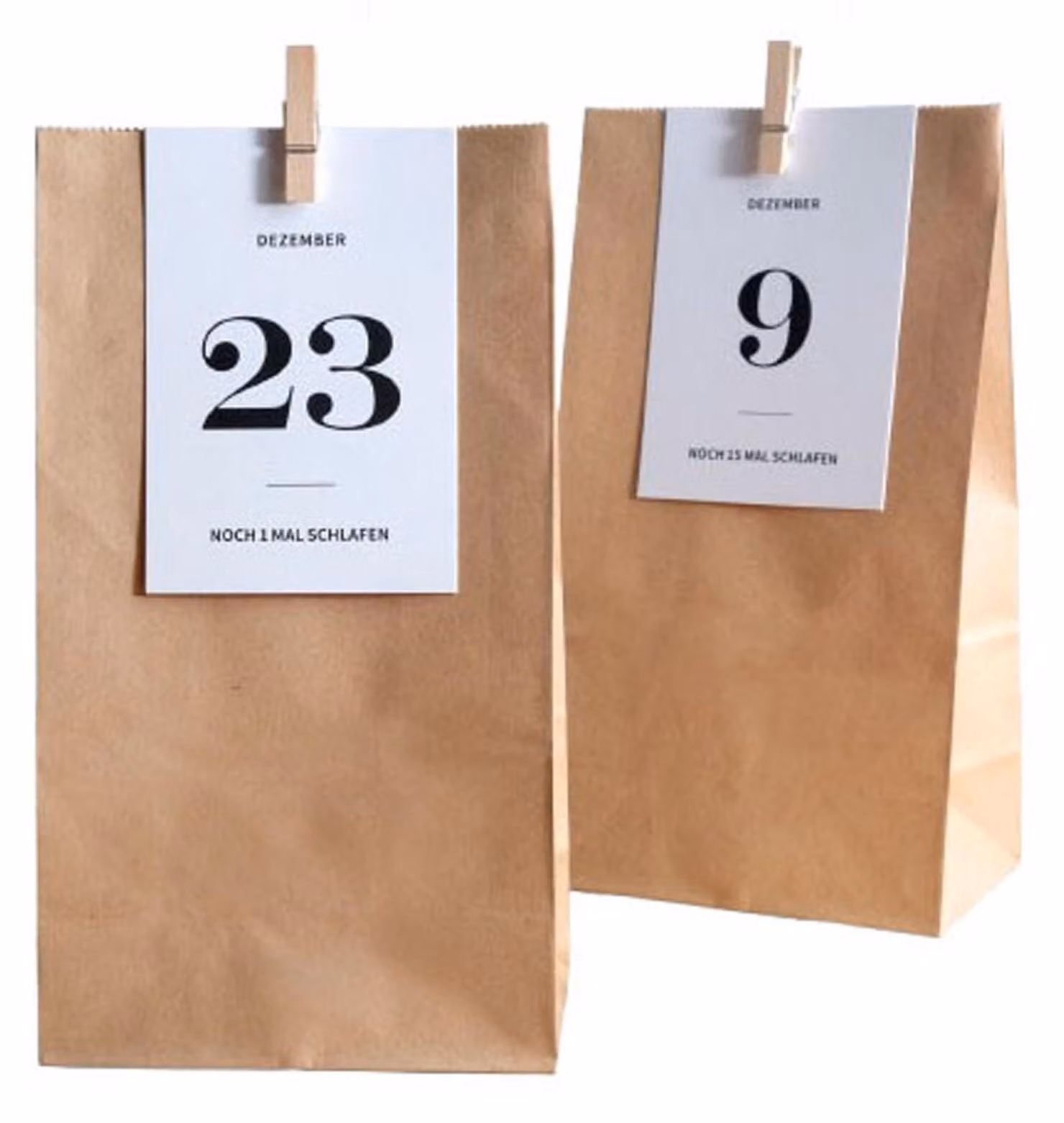 Calendario dell'Avvento da riempire, 24 sacchetti, carta kraft, fai da te, color marrone e bianco