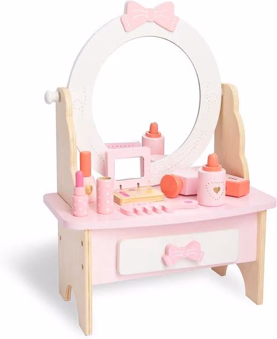 Toeletta in legno rosa con specchio