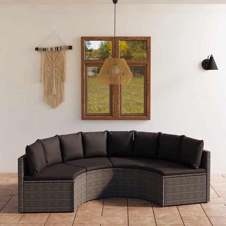 Set di Divani da Giardino vidaXL a Forma di U con Cuscini, Struttura in Metallo e Polyrattan Grigio