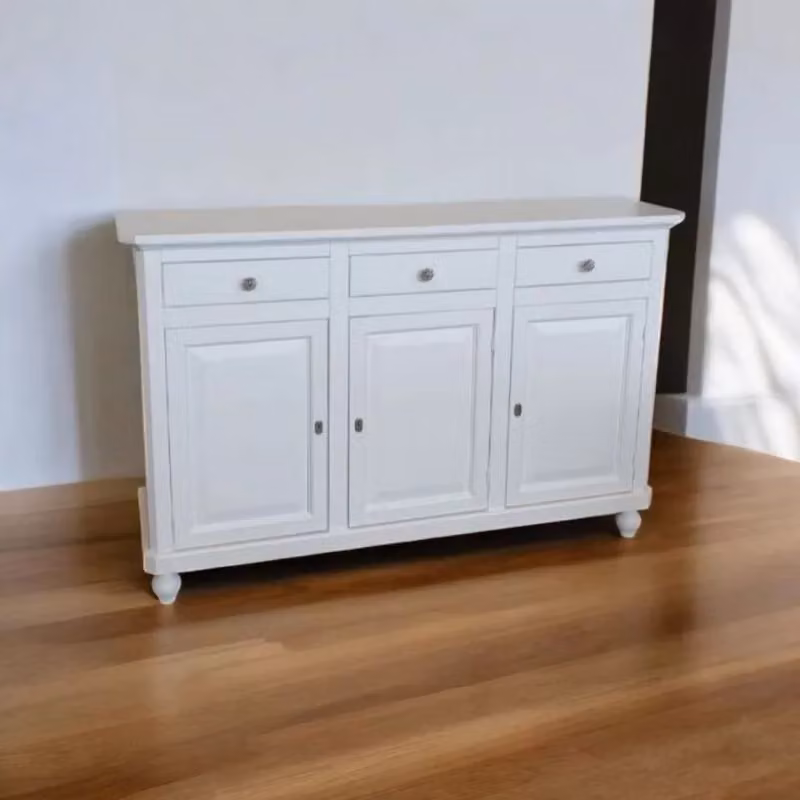 Madia credenza in stile arte povera con 3 ante in legno bianco e pomoli floreali Mobili 2G L/P/H: 150 x 43 x 98 cm – 1