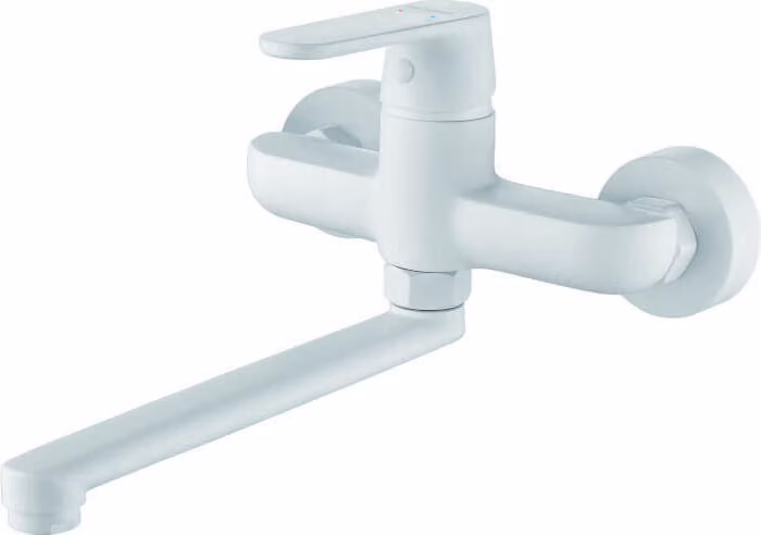 Rubinetto da cucina con miscelatore monocomando a parete bianco
