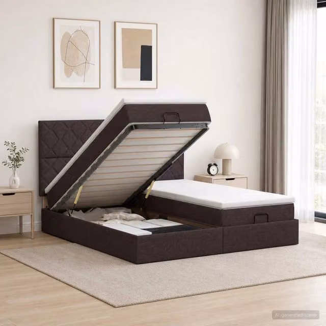 Letto ottomano con materasso vidaXL in tessuto marrone e bianco L/P/H: 200 x 200 x 88 cm