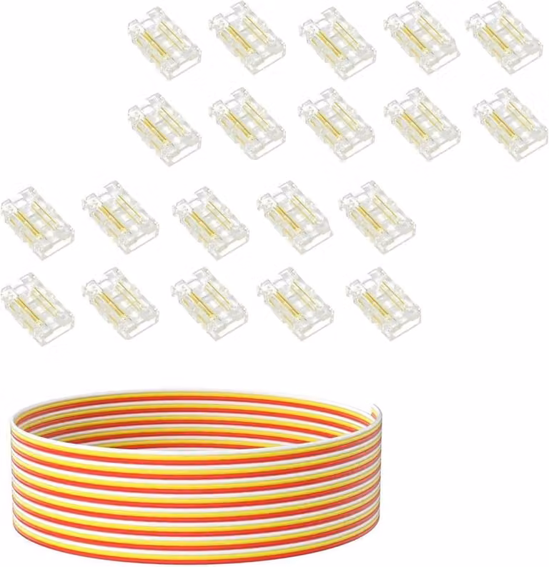 Strisce LED, connettori a filo a 3 poli, 8 mm, 20 pezzi + 5 metri di cavo