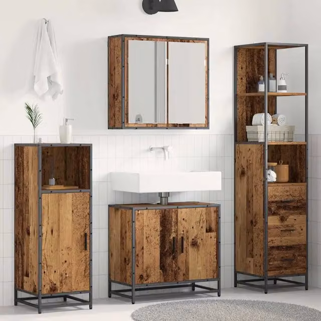 Set di mobili per il bagno 3 pz Legno vecchio 3402326