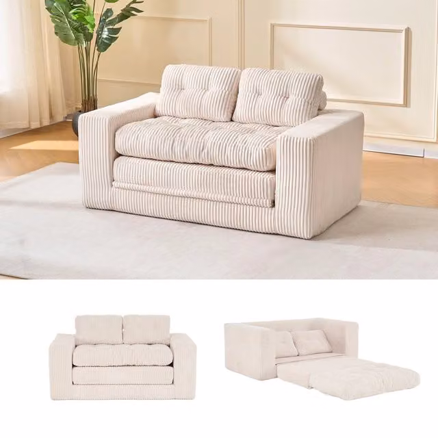 Divano Letto 2 Posti con Memory Foam ¨C Xylo ¨C Velluto a Coste, Compatto