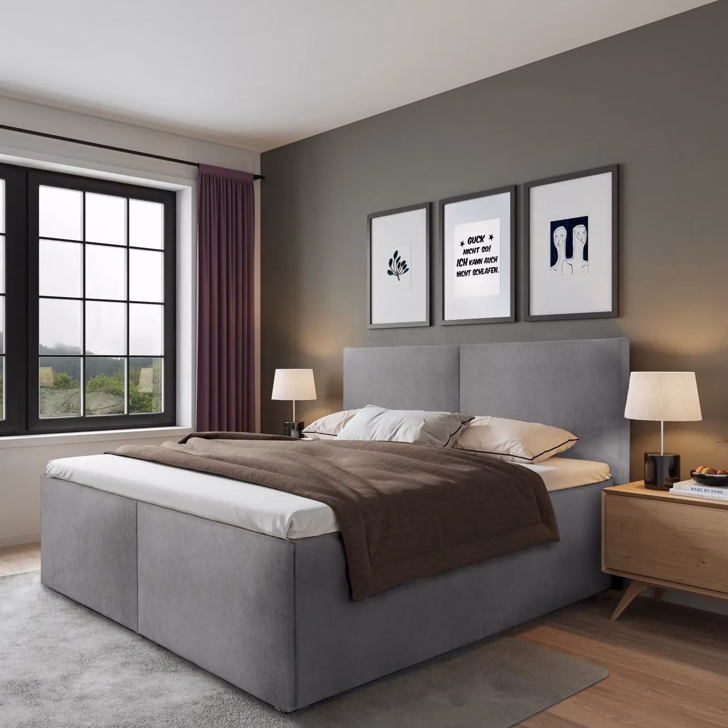 Letto imbottito Milano Grigio 120 x 200 x 32 cm con contenitore, con materasso di alta qualità H3 (fino a 120 kg) e rete a doghe