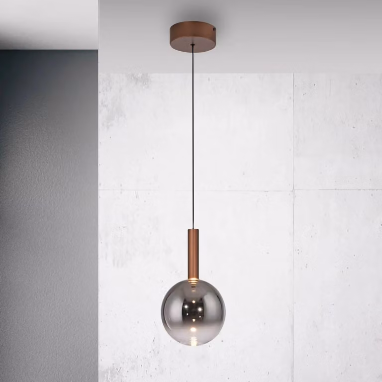 Paul Neuhaus lampada LED a sospensione Bowl, Ø 20 cm, marrone/grigio dimmerabile, Marrone / Ruggine, Soggiorno / Sala da pranzo, Vetro, Moderno