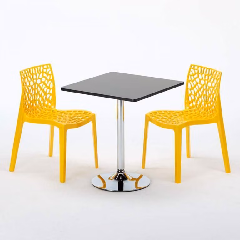 Tavolo quadrato nero e 2 sedie Set di aste per interni in polipropilene colorato Grand Soleil Gruvyer Mojito - Giallo