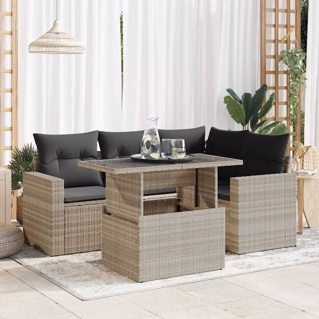 Maison Exclusive - Set Divano da Giardino 5pz con Cuscini Grigio Chiaro Polyrattan