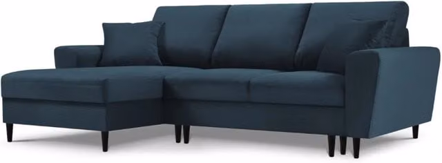Divano convertibile angolare sinistro Cosmopolitan Design Kyoto in velluto a coste blu scuro con box contenitore, 4 posti, L/P/H: 241 x 174,8 x 88 cm – 1