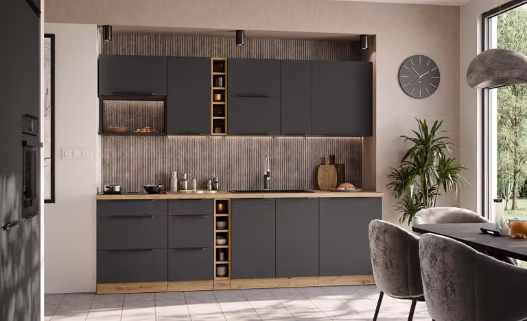 Mobile alto da cucina LUNARA - larghezza 30 cm, grafite / rovere artigianale
