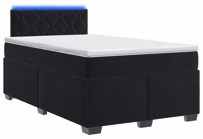 Letto con rete a molle, materasso e luci LED, colore nero, dimensioni 120 x 190 cm, rivestito in velluto