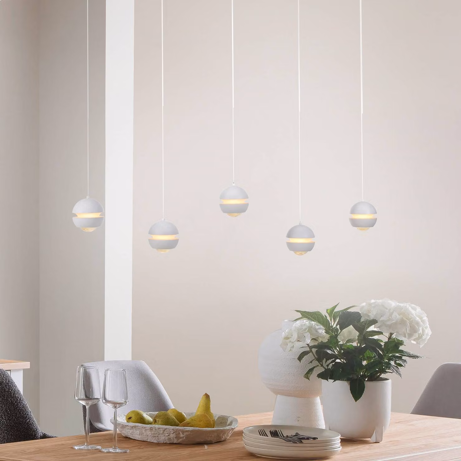 Schöner Wohnen Lampada a sospensione in vetro Lini, dimmerabile, Bianco / Opale, Soggiorno / Sala da pranzo, Metallo, Moderno, Lampada a sospensione