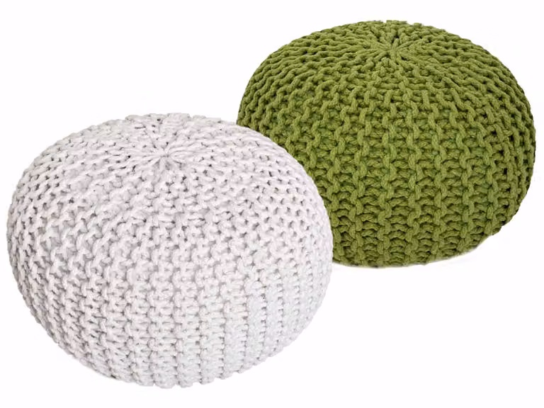 Set di 2 pouf a maglia pouf sedile pouf sedile pouf cuscino da terra Ø 55cm bianco/neon