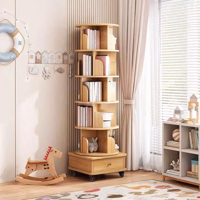 Libreria girevole 360 con cassetto e ruote REDOM in MDF colore legno marrone L: 58 cm, P: 29 cm, H: 56 cm