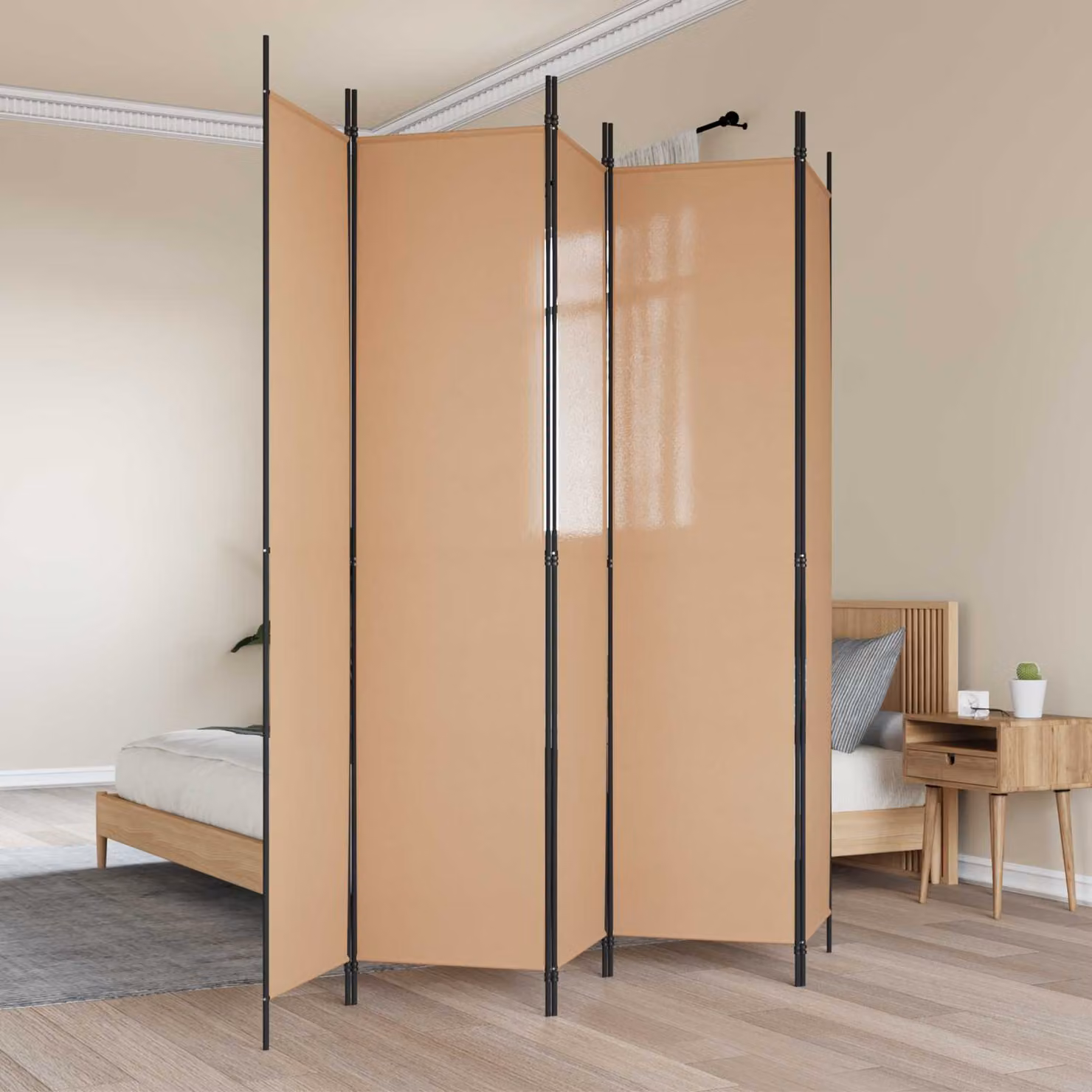 vidaXL Paravento a 5 Pannelli Beige in Tessuto L: 250 cm, H: 220 cm