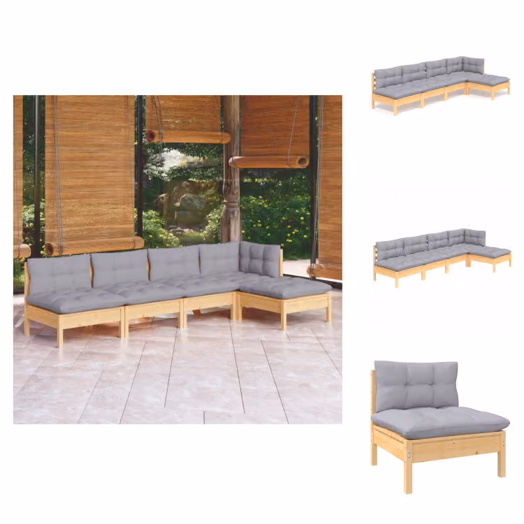 vidaXL Set di 5 pezzi da giardino con cuscini grigi in legno di pino - Set di mobili da giardino