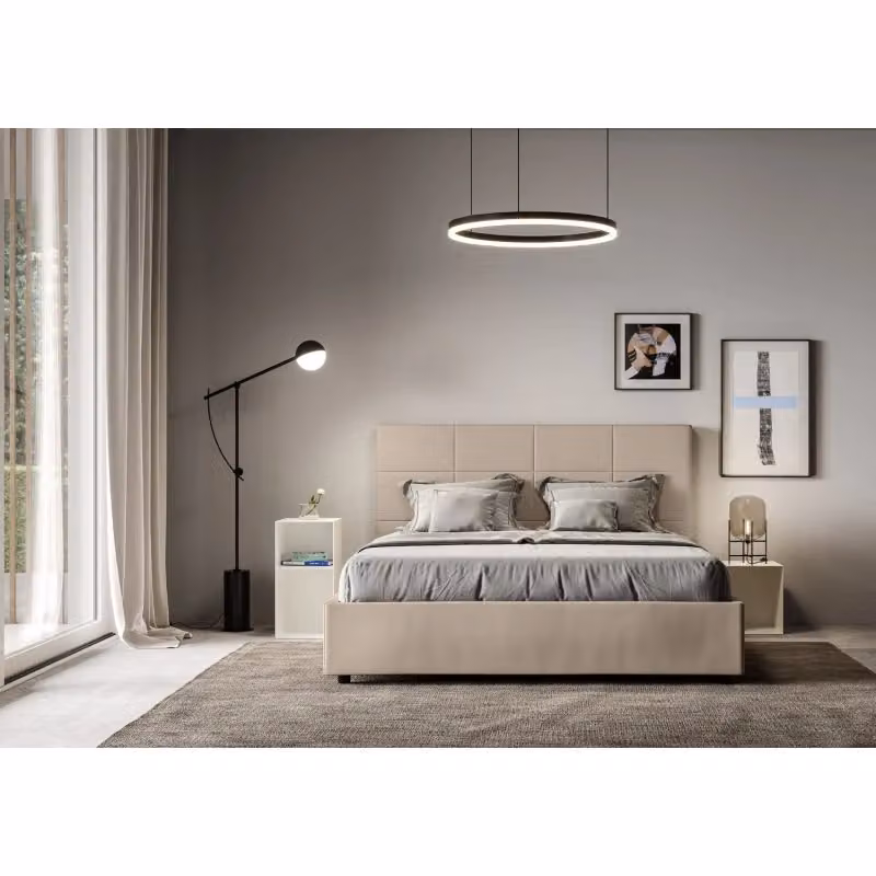 Letto matrimoniale alla francese imbottito Ityhome Mika in similpelle beige L/P/H: 210 x 150 x 122 cm – 2