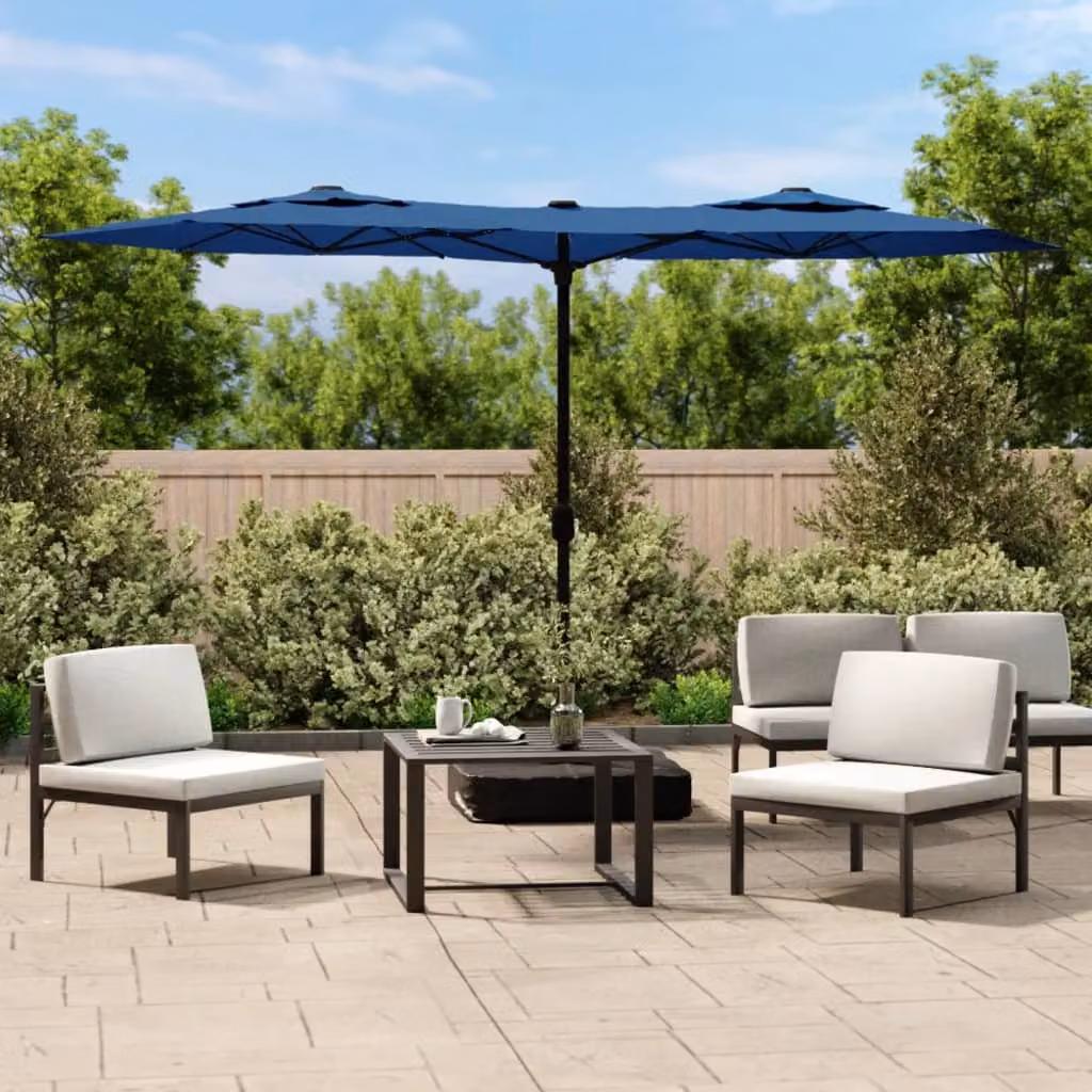 Ombrellone a doppia testa con LED vidaXL, colore azzurro, L: 316 cm, H: 240 cm
