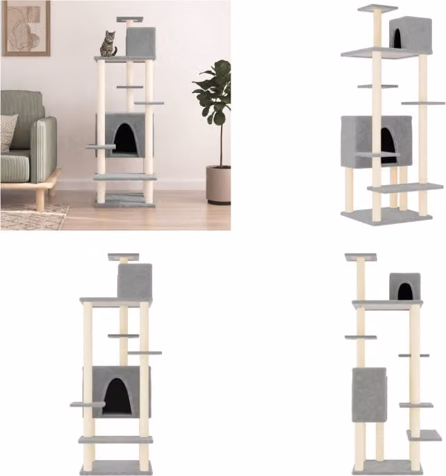 vidaXL Graffiatoio con tiragraffi in sisal grigio chiaro 154 cm - Graffiatoio - Alberi da graffio - Torre per gatti - Arredo per gatti