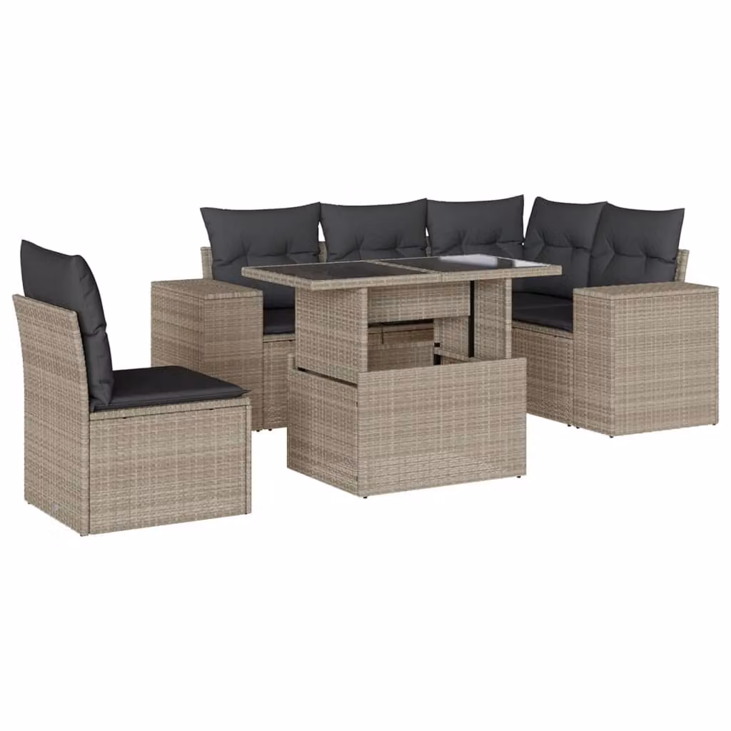 Set Divano da Giardino 6pz con Cuscini Grigio Chiaro Polyrattan