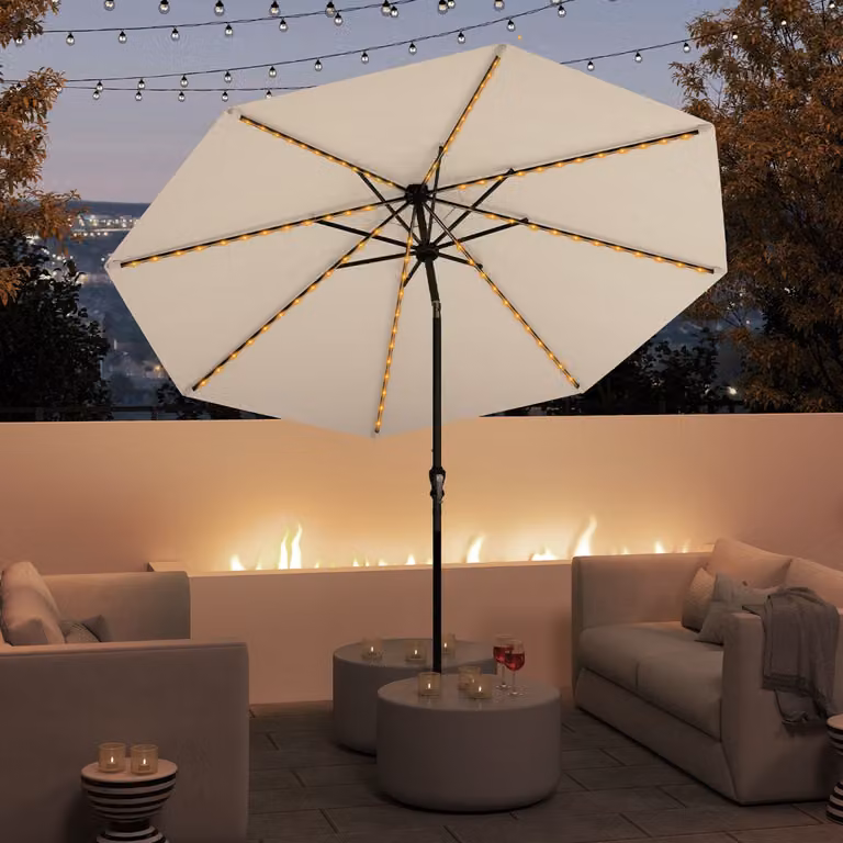 Ombrellone da patio Costway da 3 m con 96 luci LED e 9 modalità, parasole beige per giardino e spiaggia