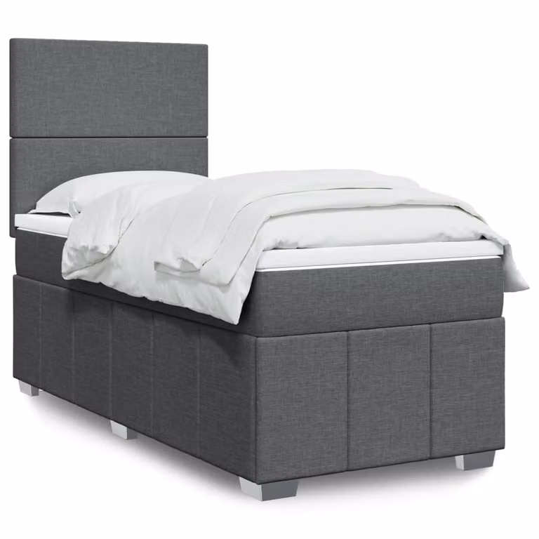 vidaXL Giroletto a Molle con Materasso Ibrido in Tessuto Grigio e Bianco L/P/H: 200 x 80 x 150,5 cm