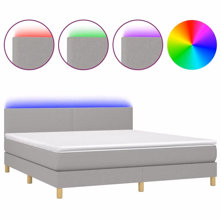 Letto a Molle Materasso e LED Grigio Chiaro 180x200 cm Tessuto