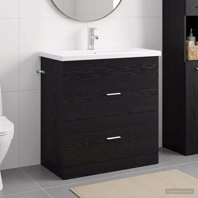 Set di mobili per il bagno moderno vidaXL in legno Rovere e Nero, L: 81 cm, P: 40 cm, H: 84,5 cm