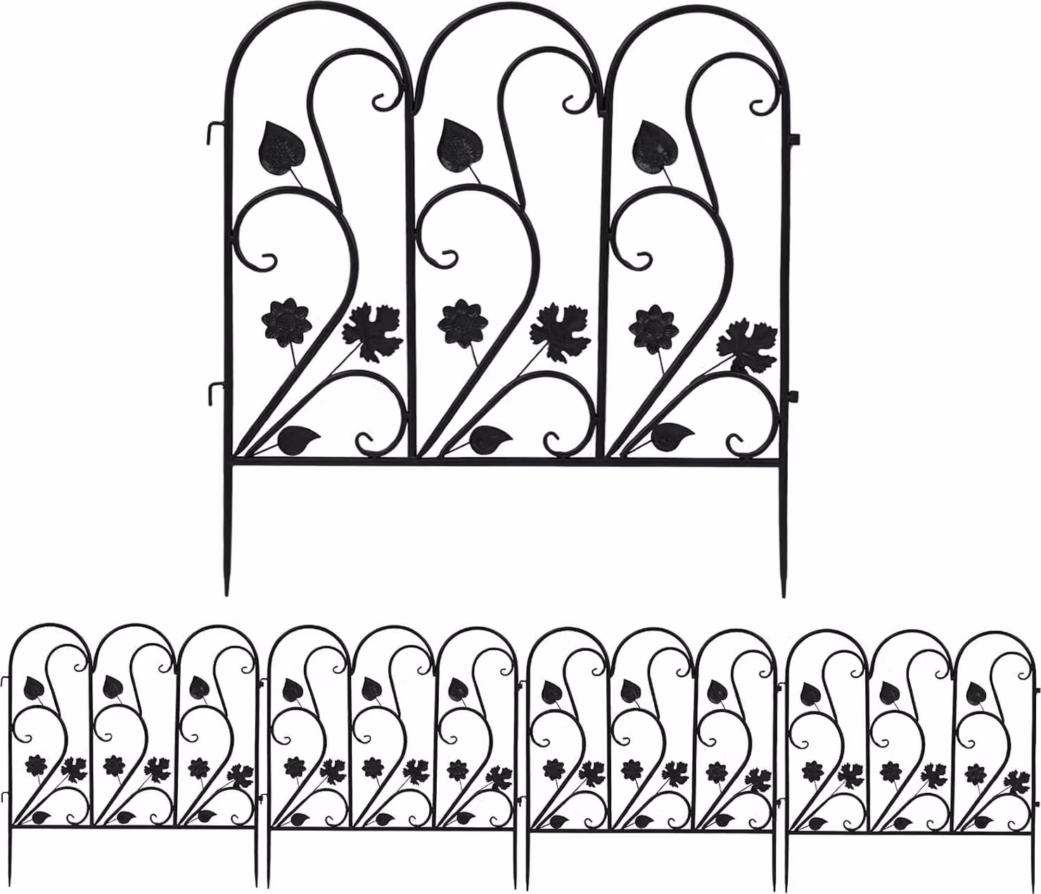 set di 5 pezzi di recinzione in metallo per laghetto Recinzione per giardino Recinzione in metallo per giardino, set di recinzione a traliccio con arco superiore, bella recinzione decorativa, alta 62 cm