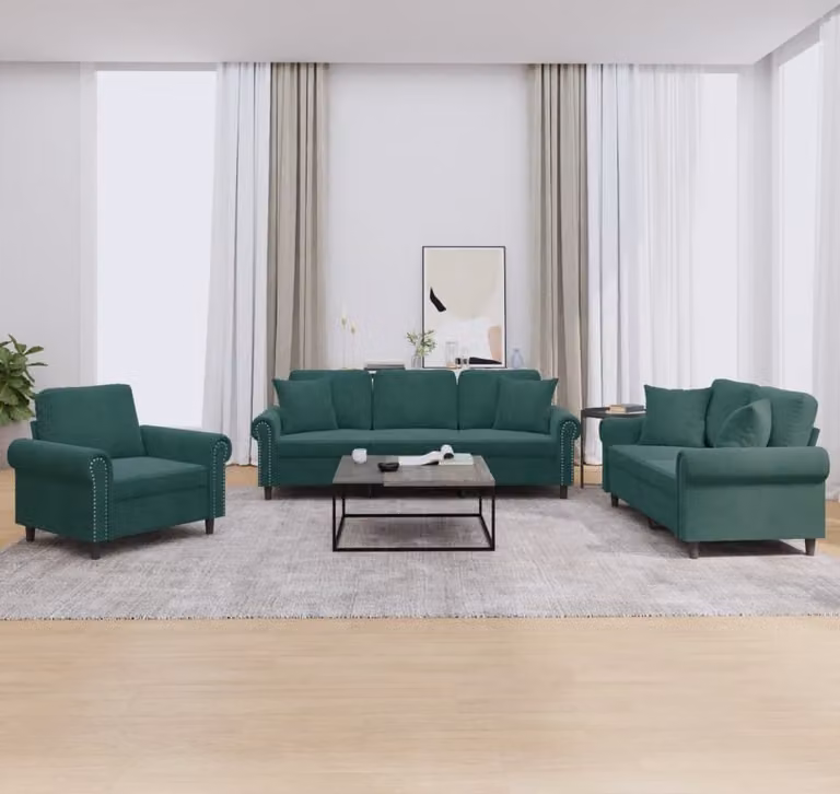 Maison Exclusive - Set divano a 3 pezzi con cuscini in velluto verde scuro