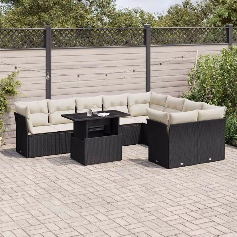 vidaXL Set Divani da Giardino a L con Cuscini e Tavolino, Polyrattan e Metallo, Nero e Bianco