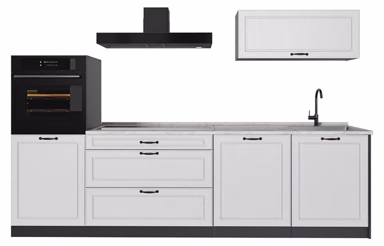 Cucina componibile Vicco R-Line Bianco country/Antracite 280 cm piano di lavoro Marmo, Model 67976