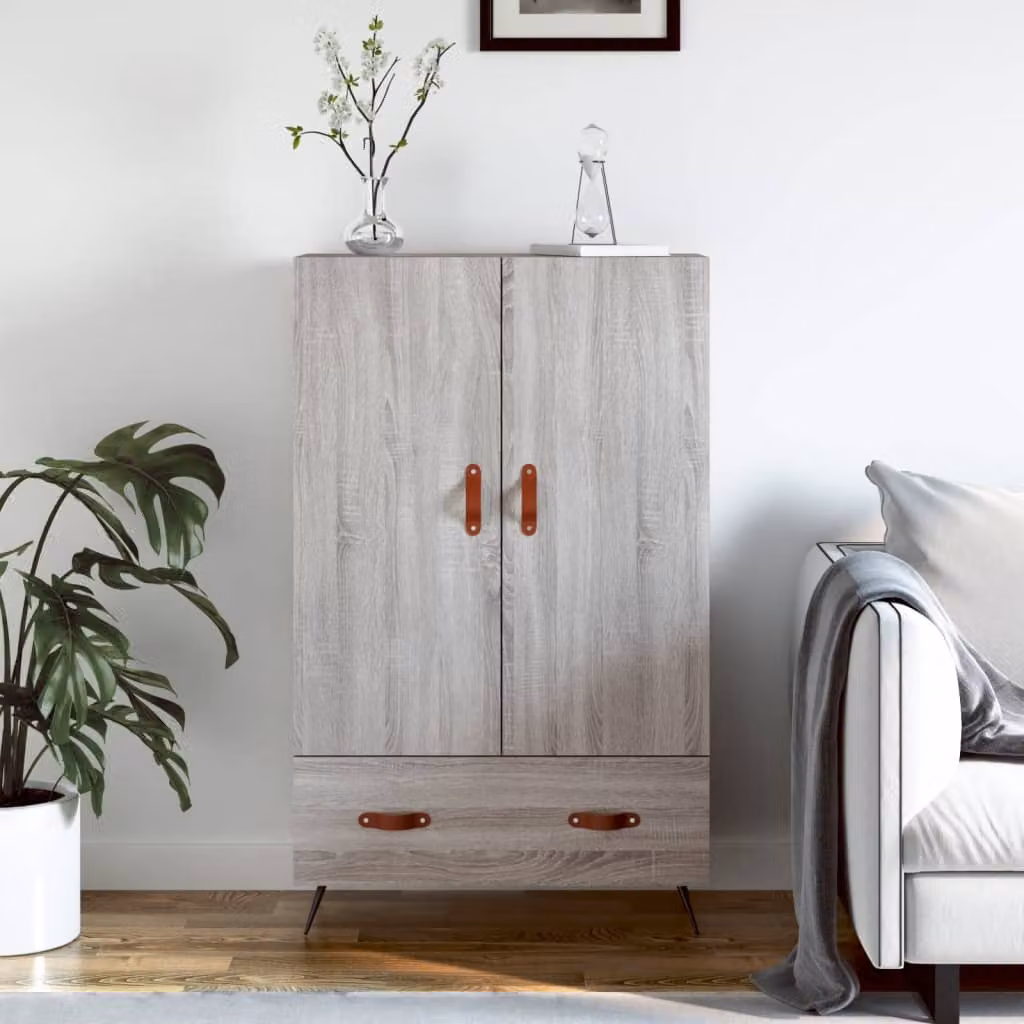 Credenza moderna vidaXL in legno multistrato e MDF, colore Grigio Sonoma, L 69,5 cm x P 31 cm x H 115 cm
