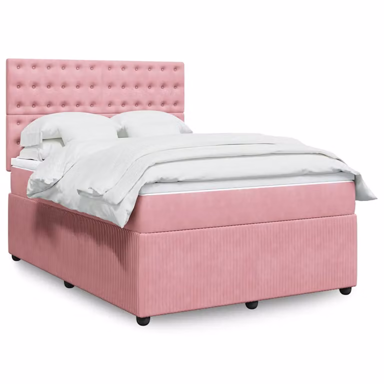 vidaXL Giroletto a Molle con Materasso Rosa in Velluto L: 140 cm, P: 190 cm