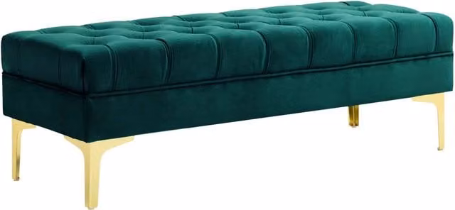 Panca con contenitore Xylo in tessuto effetto velluto verde scuro L: 118 cm, P: 45 cm, H: 42 cm