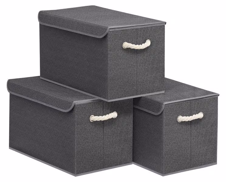 Set di 3 contenitori con coperchio | Grigio ardesia | 50x30x30 cm