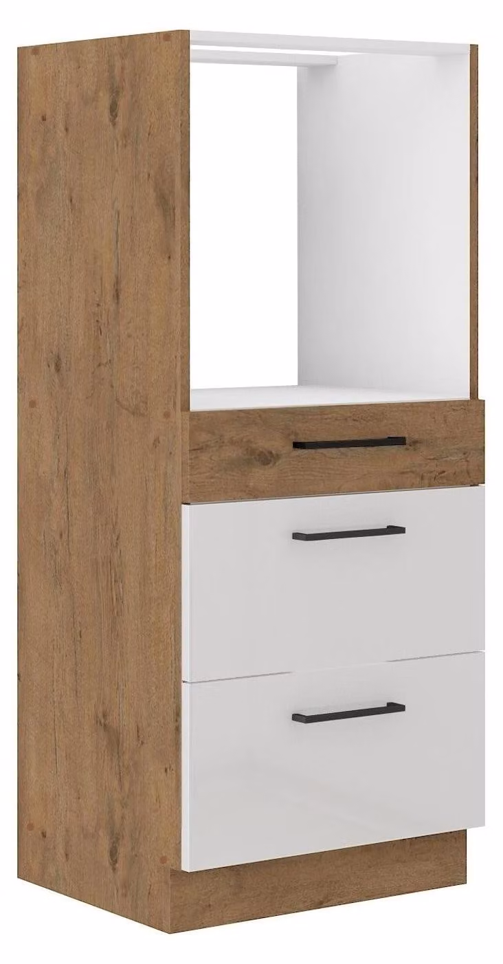 Armadio Vigo, modello Midi, 60 cm, finitura "Eiche Lancelot", ante bianche lucide. Ideale per cucine componibili, cucine a parete o come elemento d'arredo per la cucina