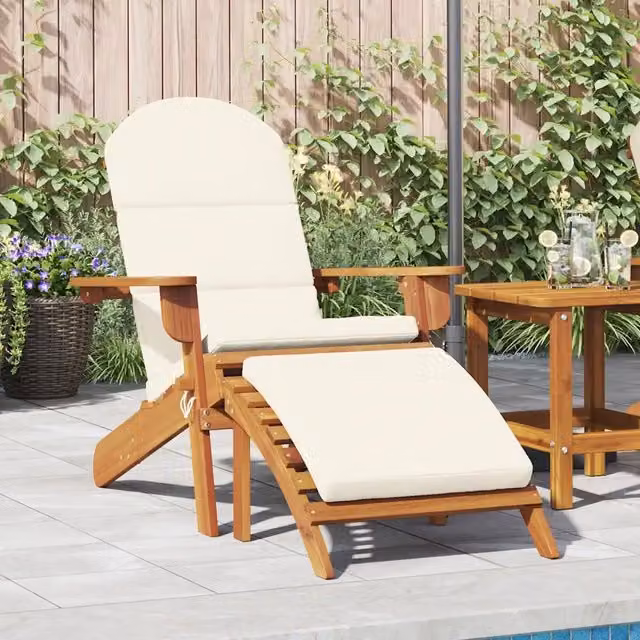 Sedia Adirondack da giardino vidaXL in legno di acacia con cuscini bianchi – 1