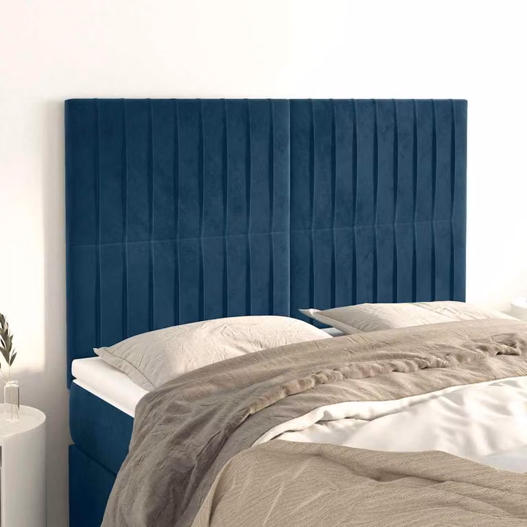 Testiera per letto vidaXL in velluto blu scuro, L: 144 cm, P: 5 cm, H: 118/128 cm