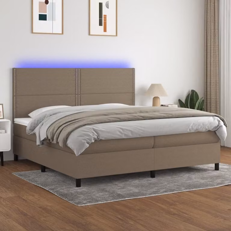 Maison Exclusive - Letto a Molle Materasso e LED tortora 200x200cm in Tessuto
