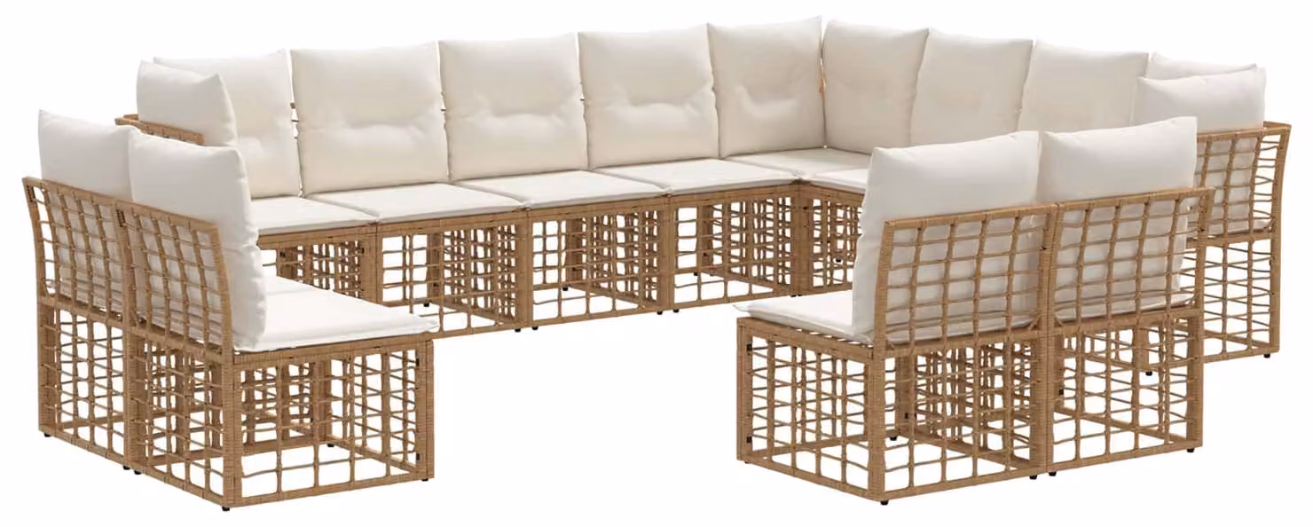 Set di divani da esterno Naturale e Bianco Crema Poliestere