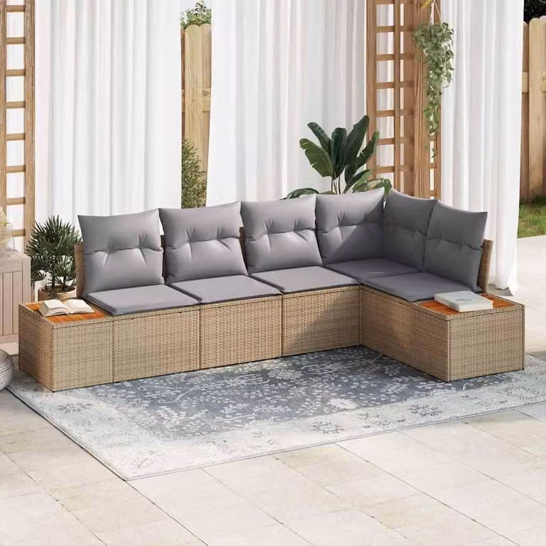 Maison Exclusive - Set Divano da Giardino con cuscino 5 pcs Beige Poly Rattan